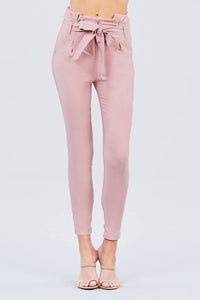 High-Waisted Belted Stretch Pants