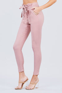 High-Waisted Belted Stretch Pants