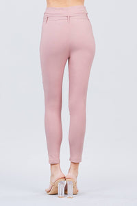 High-Waisted Belted Stretch Pants