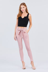 High-Waisted Belted Stretch Pants