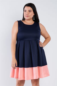 Plus Size Pleated Colorblock Mini Dress