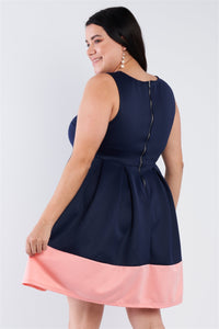 Plus Size Pleated Colorblock Mini Dress