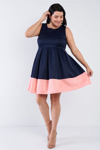 Plus Size Pleated Colorblock Mini Dress