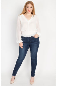 Waist Smoking V-Neck Blouse