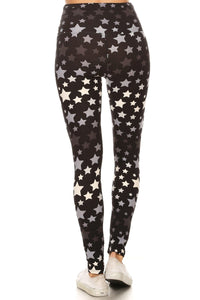 Long Yoga Style Banded Lined Stars Printed Knit Legging With High Waist.