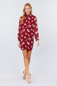 Ruffle Sleeve Print Mini Dress