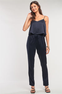 Navy Satin Sleeveless Soft Layered Jumpsuit