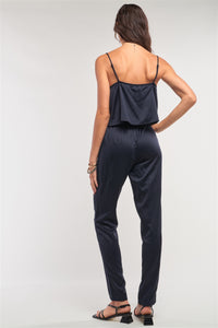 Navy Satin Sleeveless Soft Layered Jumpsuit