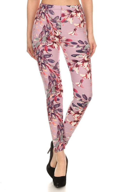 Floral Printed High Waisted Knit Leggings In Skinny Fit With Elastic Waistband