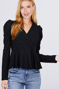 Surplice with Ribbon Tie Peplum Top