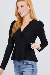 Surplice with Ribbon Tie Peplum Top