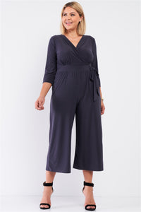 Dark Grey V-Neck Wide Leg Midi Jumpsuit