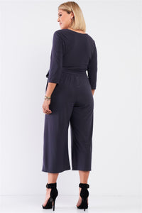 Dark Grey V-Neck Wide Leg Midi Jumpsuit