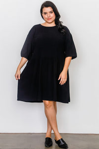 Plus Size Black Tie Sleeve Loose Midi Dress