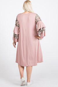 Mixed Ruffle Sleeve With Hidden Pocket A Line Dress