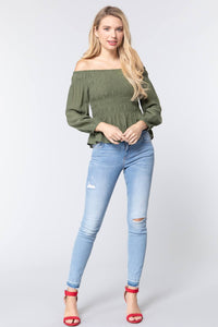 Off Shoulder Smocked Woven Top