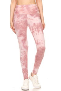 5-inch Long Yoga Style Banded Lined Tie Dye Printed Knit Legging With High Waist.