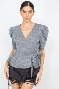 Plaid Front Wrap Design Top