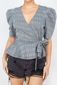 Plaid Front Wrap Design Top