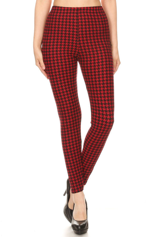 Houndstooth High Rise Leggings with Elastic Waistband