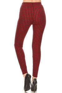 Houndstooth High Rise Leggings with Elastic Waistband