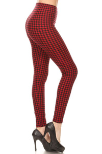 Houndstooth High Rise Leggings with Elastic Waistband