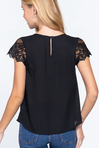 Scallop Lace Slv Woven Top