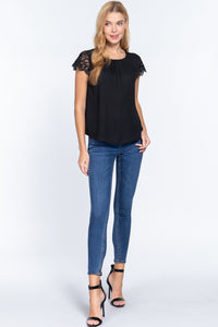 Scallop Lace Slv Woven Top