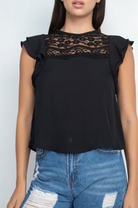 Lace Illusion Flutter Sleeves Top