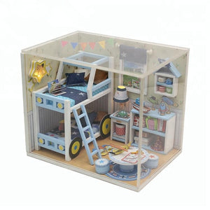 DIY Miniature Dollhouse Kit - Kids' Blue Room - Educational Toy