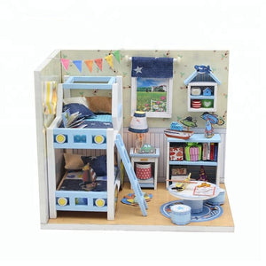 DIY Miniature Dollhouse Kit - Kids' Blue Room - Educational Toy