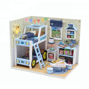 DIY Miniature Dollhouse Kit - Kids' Blue Room - Educational Toy